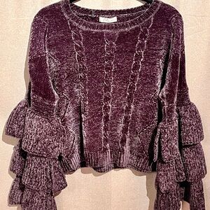 Vintage Elan Dark Gray Sweater with Ruffled Sleeves